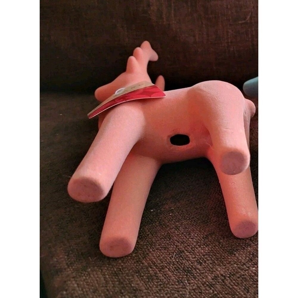 Deer Figurines in Coral Orange Joyward Flocked 9.6" Soft Feel, Set of 2 - NEW - Picture 5 of 7